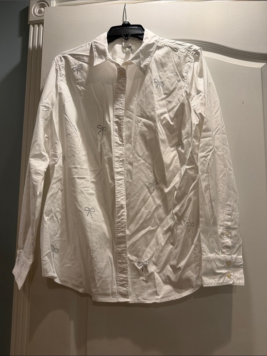J. Crew Tops - J. Crew White Button-Down Shirt with Sparkling Bow Accents